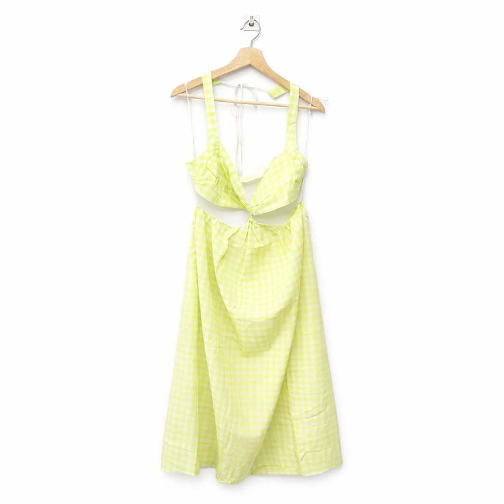 NWT For Love & Lemons Maureen Midi Dress Green Gingham Cutout Tie Back, Size L - Picture 3 of 10